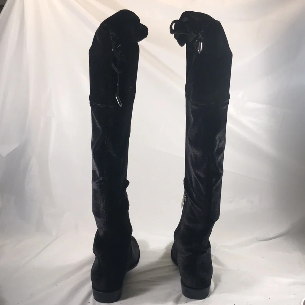 Marc Fisher Women’s Black Velvet Over The Knee Drawstring  Goth Emo Fall Boots